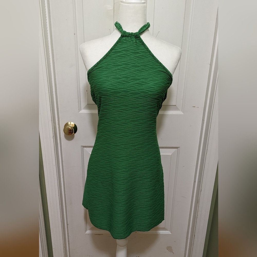 SHEIN Green Halter Textured Mini Dress